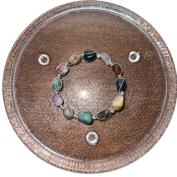 Multicolored Woven Stone Bracelet with Silver Elements Slip On Fashion Jewelry - Picture 6 of 7